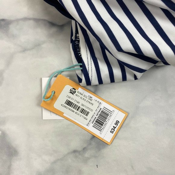 Kona Sol One Piece Swimsuit SMALL & XL Womens Navy Stripe Shirred Macrame Strap - Picture 9 of 10